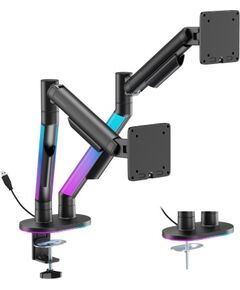 Hismart Dual Monitor 17"-35" Gas Spring Arm, RGB Lighting, Black Palikņi portatīvajiem datoriem