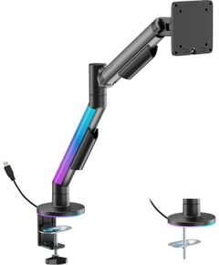 Hismart Single Monitor 17"-40" Gas Spring Arm, RGB Lighting, Black Palikņi portatīvajiem datoriem