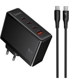 Charger Hoco N85 100W 3xUSB-C/USB-A + USB-C to USB-C 100W cable 2.0m black Telefonu lādētāji 220v