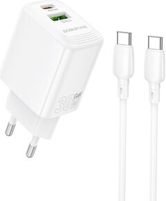 Charger Borofone BN29 30W USB-C/USB-A + USB-C to USB-C cable 1.0m white Telefonu lādētāji 220v