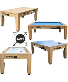 4-vienā daudzfunkcionāls spēļu galds, biljards, galda teniss, ēdamgalds ar pieslēgumu, 214x121,6x81,3 cm, koka Enero Новус столы и аксессуары