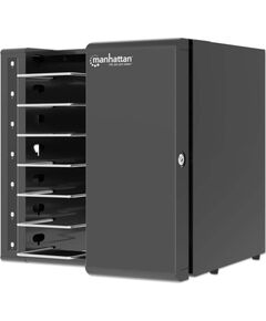 Manhattan Laptop Charging Cabinet Desktop via USB-C 16" 7-bay via USB-C 65W, Suitable for USB-C laptops (to 16"), iPads, MacBooks, Chromebooks, other USB-C devices, Bays 402x290x50mm, USB-C charging cables included,Cart, UK & EU Telefonu lādētāji 220v