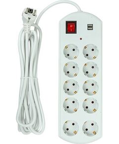 EXD Extension cord 5m, 10 sockets, 2x USB, with switch Strāvas pagarinātāji