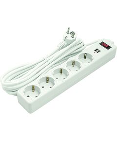 Удлинитель 5м, 5 розеток, 2xUSB, с выключателем Strāvas pagarinātāji