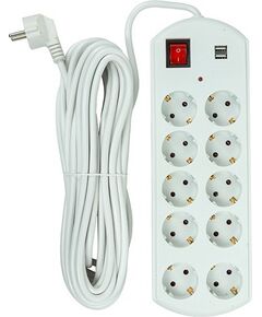 EXD Extension cord 10m, 10 sockets, 2x USB, with switch Strāvas pagarinātāji