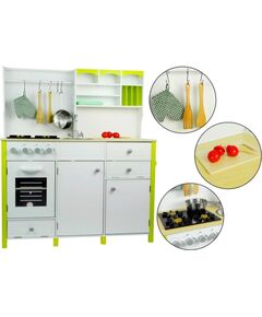 Leantoys Wooden Kitchen for Children Green and White Paula Opening Elements Jaunumi, Bērnu preces