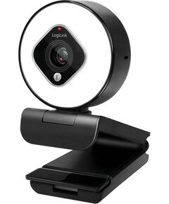 Tīmekļa kamera LogiLink Webcam FHD 76° ar diviem mikrofonu, automātisko gredzena apgaismojumu un statīvu Video novērošanas kameras