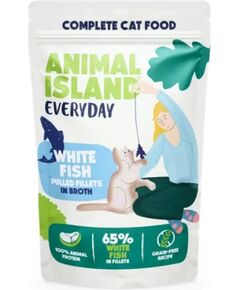 ANIMAL ISLAND biała ryba szarpane fileciki w rosole dla kota 85g Barība