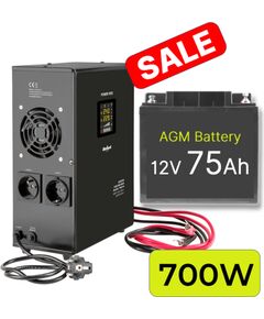 Rezerves Elektropadeves Komplekts Apkures Sistēmai 700W + 12V 75Ah akumulators UPS Nepārtrauktā barošana