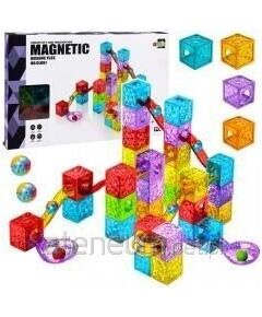 LeanToys Klocki magnetyczne konstrukcyjne sześciany tor kulkowy kolorowe 60 el. EDUKAMP (32078) Konstruktori 