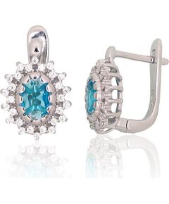 Серебряные серьги на английском замке #2204250(PRh-Gr)_CZ+CZ-AQ, Серебро 925°, родий (покрытие), Цирконы, 3.4 гр. Ar "angļu" slēdzēju