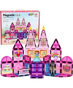 LeanToys Klocki Magnetyczne Konstrukcyjne Zamek Księżniczki Różowe 38 el. Konstruktori 