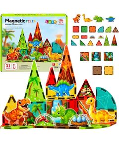 LeanToys Klocki Magnetyczne Konstrukcyjne Dinozaury Wulkan Kolorowe 31 el. Konstruktori 