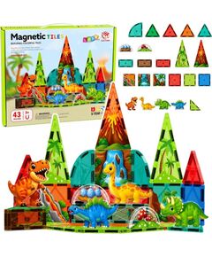 LeanToys Klocki Magnetyczne Konstrukcyjne Dinozaury Wulkan Kolorowe 43 el. Konstruktori 
