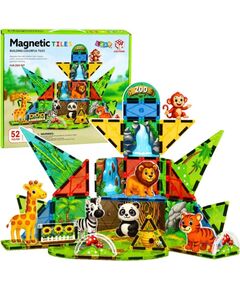 LeanToys Klocki Magnetyczne Konstrukcyjne Dzikie Zwierzęta Dżungla ZOO 52 el. Konstruktori 