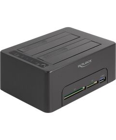 DeLOCK Dual docking station for 2 x SATA HDD / SSD (black, with clone function, card reader, USB-A) USB / Type-C Hub