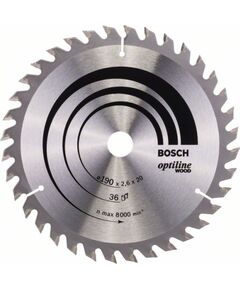 Griešanas disks kokam Bosch OPTILINE WOOD; 190x2,6x20,0 mm; Z36; 15° Zāģripas