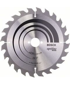 Griešanas disks kokam Bosch OPTILINE WOOD; 230x2,8x30,0 mm; Z24; 15° Zāģripas