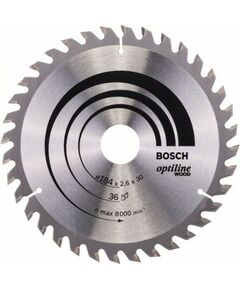 Griešanas disks kokam Bosch OPTILINE WOOD; 184x2,6x30,0 mm; Z36; 15° Zāģripas