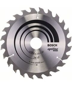 Griešanas disks kokam Bosch OPTILINE WOOD; 184x2,6x30,0 mm; Z24; 15° Zāģripas