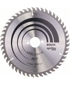 Griešanas disks kokam Bosch OPTILINE WOOD; 200x2,8x30,0 mm; Z48; 15° Zāģripas