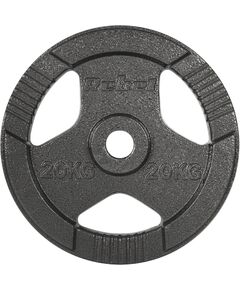 Čuguna olimpiskā svara disks 20 kg, 51 mm caurums, disks ar rokturiem, REBEL ACTIVE Hanteles