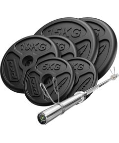 Komplekts 75 kg | Olimpiskais stienis 180 cm + svaru diski 2x15 kg, 2x10 kg, 2x5 kg - Marbo Sport Hanteles