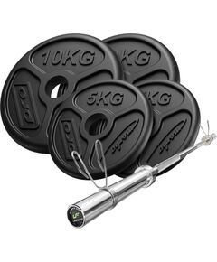 Komplekts 45 kg | Olimpiskais stienis 180 cm + svaru diski 2x10 kg, 2x5 kg - Marbo Sport Hanteles