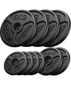 Marbo Sport olimpiskie svaru diski no čuguna 4 x 5 kg + 2 x 2,5 kg + 4 x 1,25 kg Hanteles