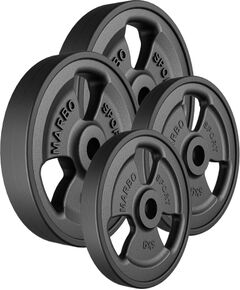 30mm svara diski Tri-Grip rubberized cast iron weight plates set 30 kg / 2 x 10 kg + 2 x 5 kg - Marbo Sport Hanteles