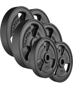 30mm svara diski Tri-Grip rubberized cast iron weight plates set 60 kg / 2 x 15 kg + 2 x 10 kg + 2 x 5 kg - Marbo Sport Hanteles