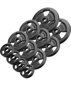 30mm svara diski Tri-Grip weight plates made of cast iron set 29 kg / 2 x 5 kg + 6 x 2.5 kg + 4 x 1 kg - Marbo Sport Hanteles