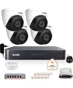 IP uzraudzības komplekts BCS Basic 4x Kamera BCS-B-EIP45VSR3(2.0) Reģistrators ar disku Video novērošanas kameras
