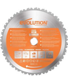 Griešanas disks Evolution EVO-255-MULTI; 255x25,4 mm; Z28 Zāģripas