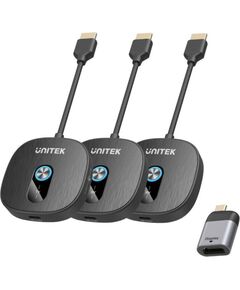 Bezvadu HDMI 1080p AV signāla pārraides sistēma Unitek, 1 raidītājs + 2 uztvērēji, Black Adapteri