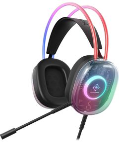 Austiņas Deltaco puscaurspīdīgas spēļu austiņas ar RGB apgaismojumu uz galvas stīpas un ausu spilventiņiem / GAM-186 / 4222394 Austiņas