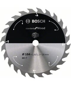 Griešanas disks Bosch Standard for Wood 2608837698; 184x16 mm; Z24 Zāģripas