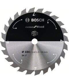Griešanas disks Bosch Standard for Wood 2608837700; 184x16 mm; Z24 Zāģripas