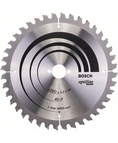 Griešanas disks kokam Bosch OPTILINE WOOD; 250x3,2x30,0 mm; Z40; -5° Zāģripas