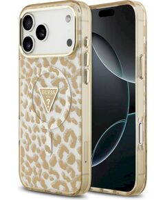 Guess IML Leopard Glitter Triangle Logo MagSafe Aizsargapvalks priekš iPhone 18 Pro / iPhone 17 Pro / brūns Neoriģinālie Maciņi