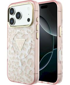 Guess IML Leopard Glitter Triangle Logo MagSafe Aizsargapvalks priekš iPhone 18 Pro Max / iPhone 17 Pro Max / rozā Neoriģinālie Maciņi