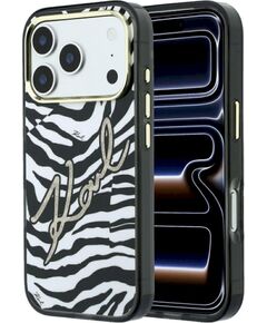 Karl Lagerfeld IML Signature Zebra Glitter MagSafe Aizsargapvalks priekš iPhone 18 Pro / 17 Pro / zelta Neoriģinālie Maciņi