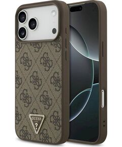 Guess Leather 4G Triangle Strass MagSafe Case Aizsargapvalks priekš iPhone 18 Pro Max / 17 Pro Max / brūns Neoriģinālie Maciņi