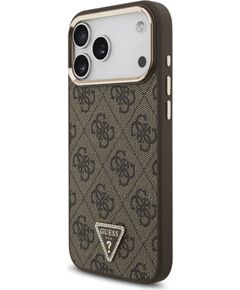 Guess PU Leather 4G Strass Triangle Logo Gold Frame MagSafe Case Aizsargapvalks priekš iPhone 18 Pro Max / brūns Neoriģinālie Maciņi