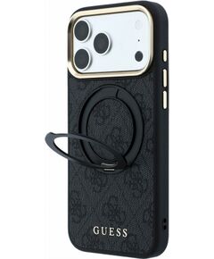 Guess PU 4G Ring Stand MagSafe Case Aizsargapvalks priekš iPhone 18 Pro Max / melns Neoriģinālie Maciņi