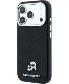 Karl Lagerfeld PU Grained Semi Wrap K&CH Heads Magsafe Case Aizsargapvalks priekš iPhone 18 Pro Max / melns Neoriģinālie Maciņi