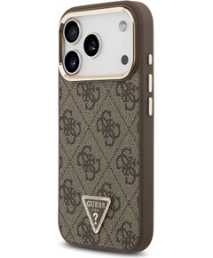 Guess PU Leather 4G Strass Triangle Logo Gold Frame MagSafe Aizsargapvalks priekš iPhone 18 Pro / brūns Neoriģinālie Maciņi