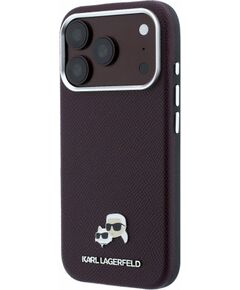 Karl Lagerfeld PU Grained Semi Wrap K&CH Heads Magsafe Case Aizsargapvalks priekš iPhone 18 Pro / bordo Neoriģinālie Maciņi