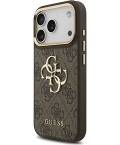 Guess PU Leather 4G Metal Logo Gold Frame Case Aizsargapvalks priekš iPhone 18 Pro / brūns Neoriģinālie Maciņi
