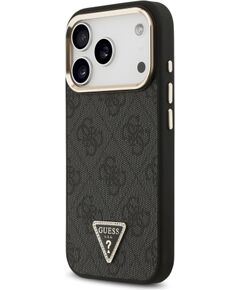 Guess PU Leather 4G Strass Triangle Logo Gold Frame MagSafe Защитный чехол для iPhone 18 Pro / чёрный Чехлы - альтернативные